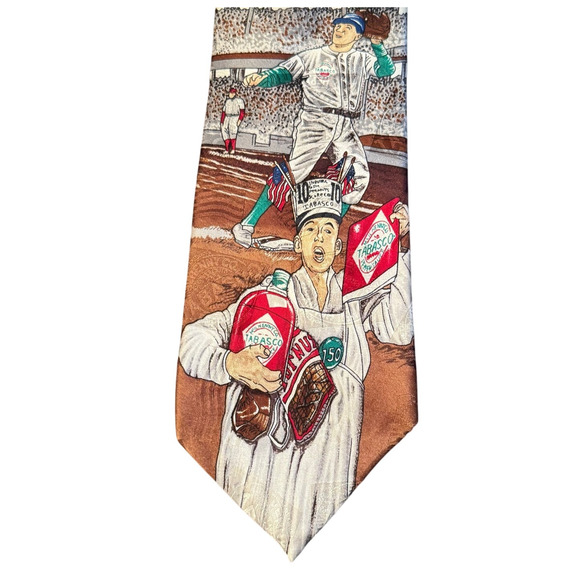 Vintage Tabasco Baseball Novelty Necktie 100% Silk Made in USA 60” x 4” - Picture 4 of 12